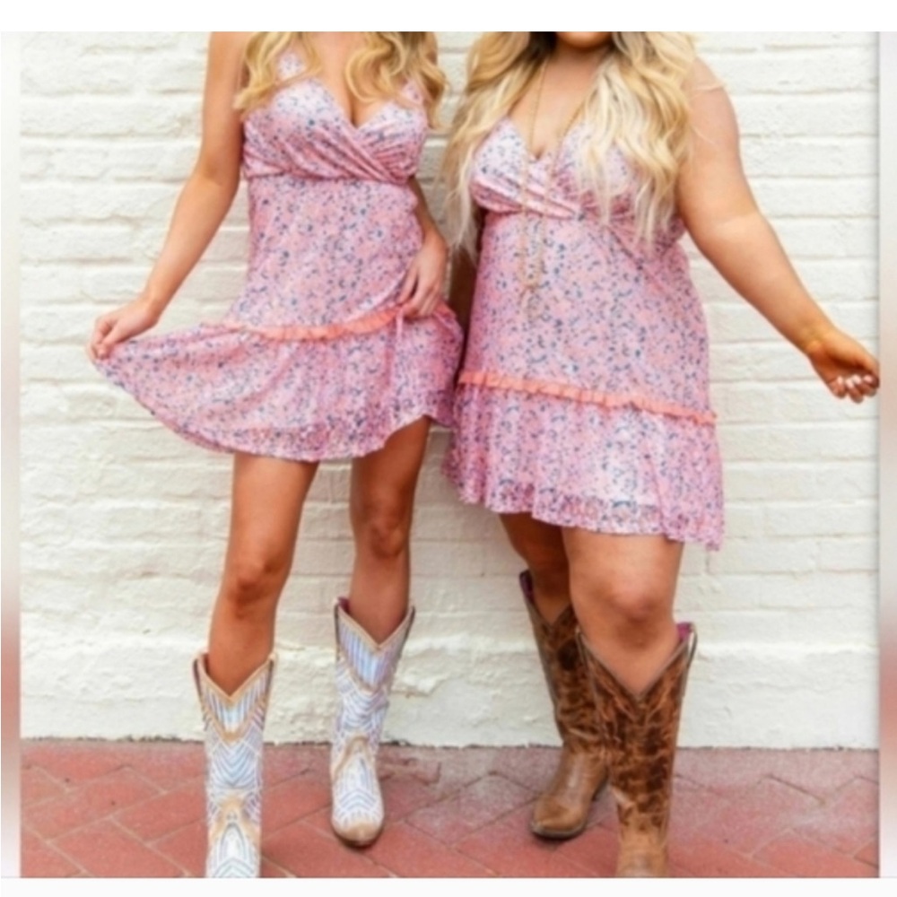 Floral Pink Ruffle Mini Dress - Women's